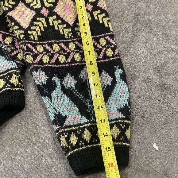 80s 90s Sweater Size L/XL New Wave Fair Isle Blue Bird Fuzzy Crewneck Pastel - Picture 5 of 9